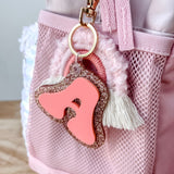 3D Letter Backpack Name Tag Glitter Acrylic Pink Keychain Luggage Kids Lunch Box Diaper Bag Accessory